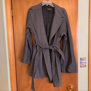 Club Monaco Wool Cashmere Blend Coat XL Gray Wrap Tie Front
